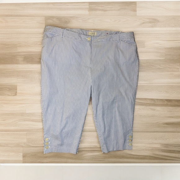 Talbots Pants - Talbots Blue & White Striped Seersucker Capris